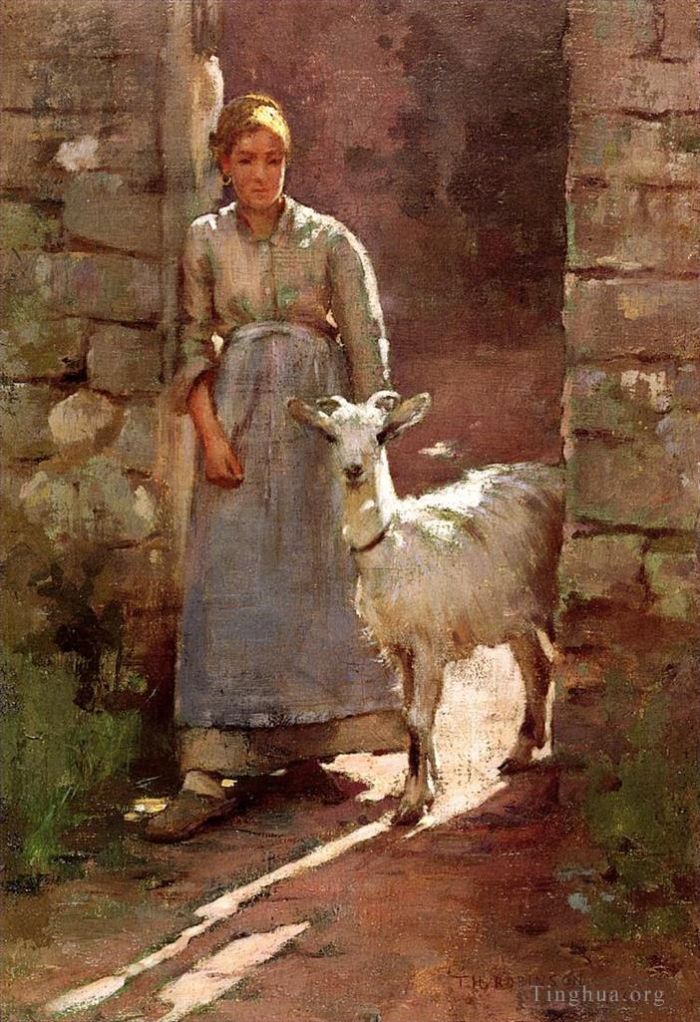 Theodore Robinson Peinture à l'huile - Fille avec chèvre