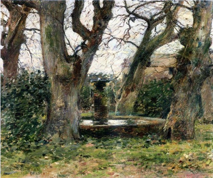Theodore Robinson Peinture à l'huile - Paysage italien avec une fontaine