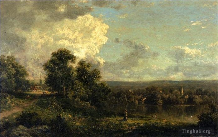 Theodore Robinson Peinture à l'huile - Sur la rivière Housatonic dans le Connecticut