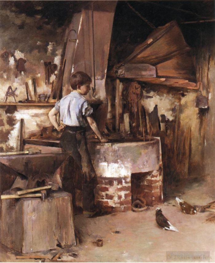 Theodore Robinson Peinture à l'huile - L'apprenti forgeron