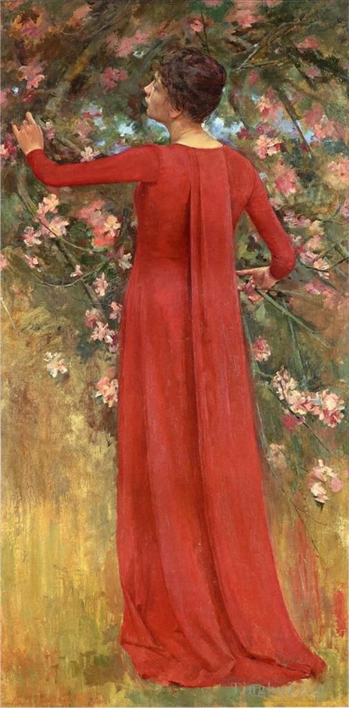 Theodore Robinson Peinture à l'huile - La robe rouge, alias son modèle préféré