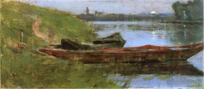 Theodore Robinson Peinture à l'huile - Paysage de bateau à deux bateaux