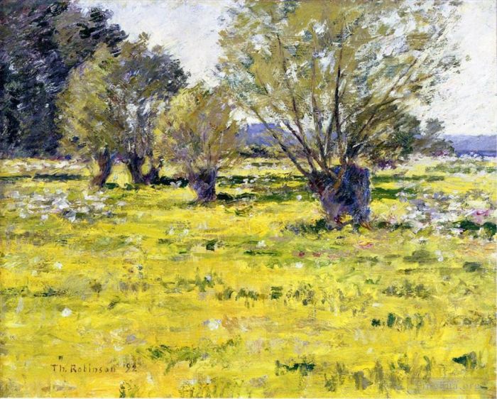 Theodore Robinson Peinture à l'huile - Saules et fleurs sauvages