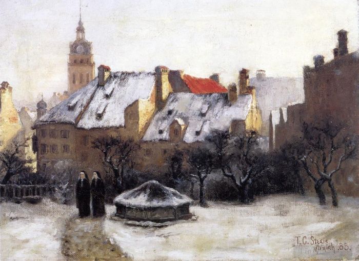 Thomas Couture Peinture à l'huile - Steele Theodore Clement Après Midi D'hiver Vieux Munich