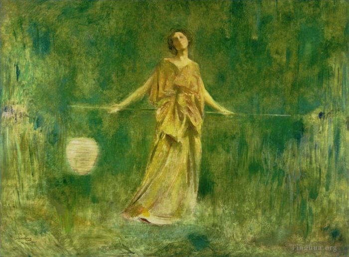 Thomas Wilmer Dewing Peinture à l'huile - Symphonie en vert et or