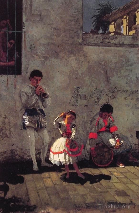 Thomas Cowperthwait Eakins Peinture à l'huile - Une scène de rue à Séville