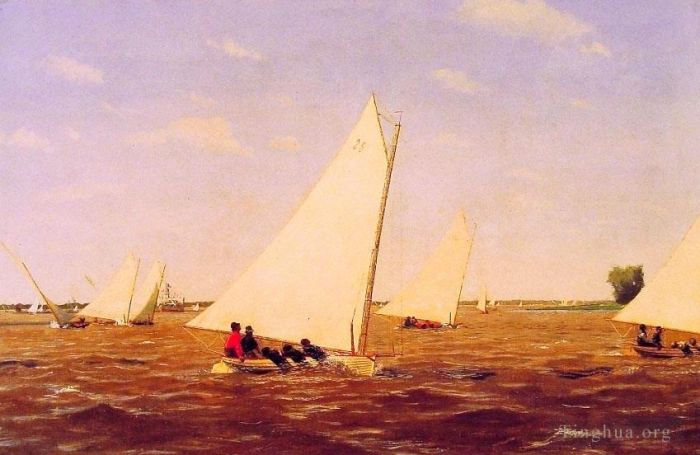 Thomas Cowperthwait Eakins Peinture à l'huile - Courses de voiliers sur le Deleware