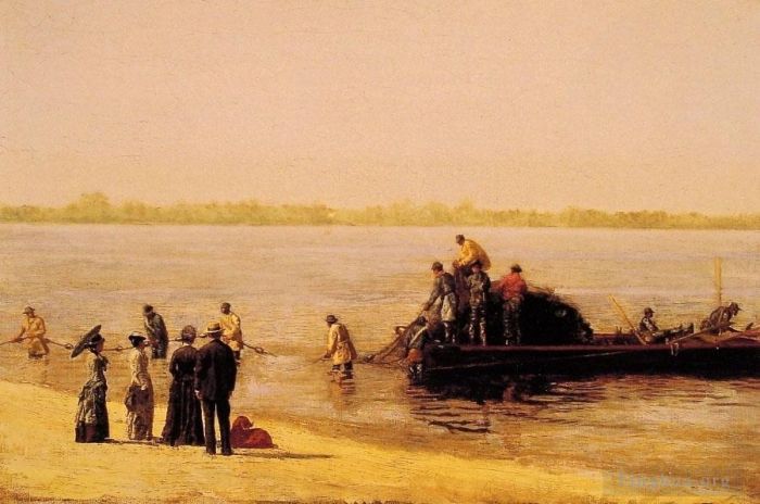 Thomas Cowperthwait Eakins Peinture à l'huile - Pêche à l'alose à Gloucester sur la rivière Deleware