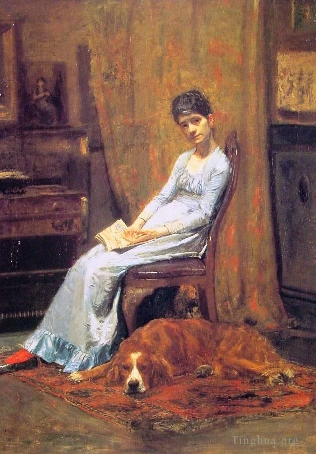 Thomas Cowperthwait Eakins Peinture à l'huile - La femme de l'artiste et son chien setter