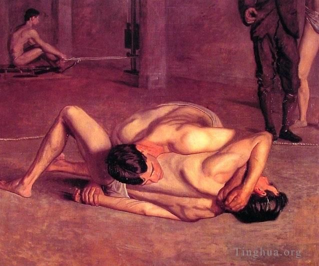 Thomas Cowperthwait Eakins Peinture à l'huile - Les lutteurs