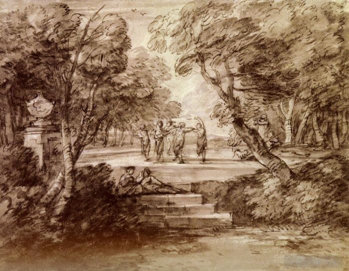 Thomas Gainsborough Peinture à l'huile - Danseurs avec musiciens dans une clairière boisée