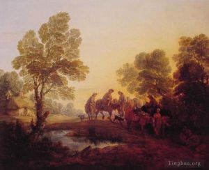 Thomas Gainsborough œuvres - Paysage du soirPaysans et personnages montés