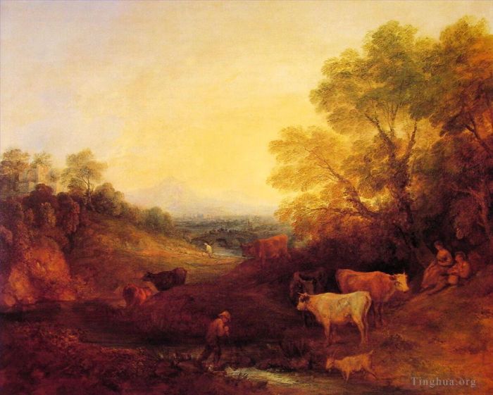 Thomas Gainsborough Peinture à l'huile - Paysage avec du bétail