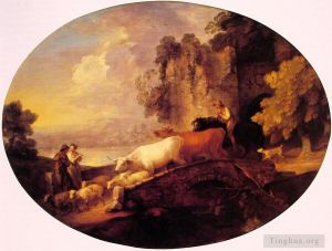 Thomas Gainsborough œuvres - Paysage fluvial avec des amoureux rustiques