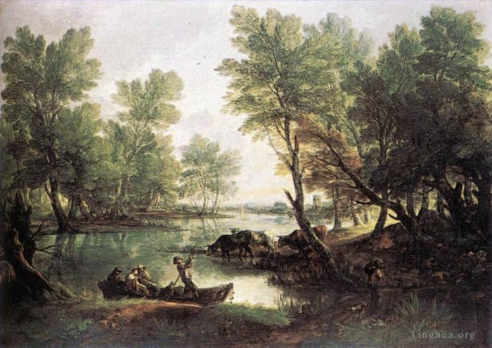Thomas Gainsborough Peinture à l'huile - Paysage fluvial