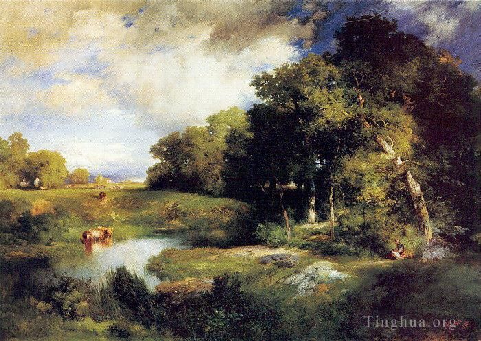 Thomas Moran Peinture à l'huile - Un paysage pastoral