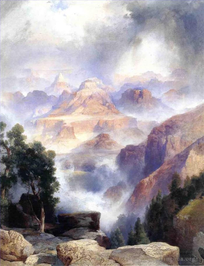 Thomas Moran Peinture à l'huile - Un Grand Canyon à la journée spectaculaire