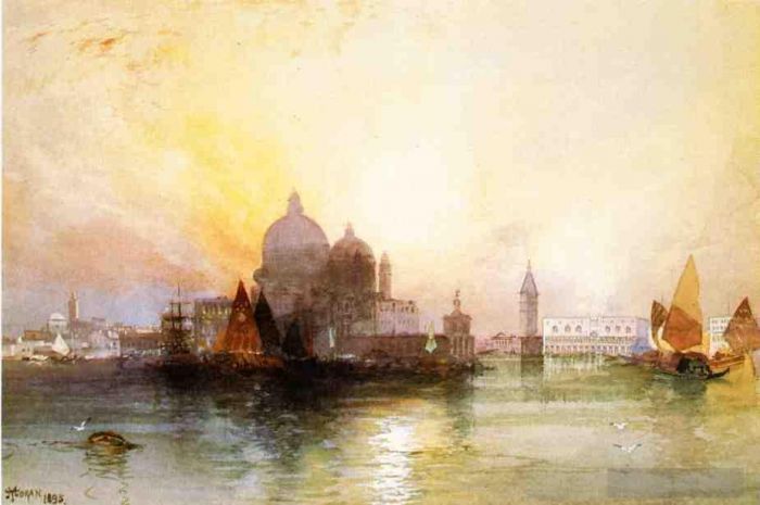 Thomas Moran Peinture à l'huile - Une vue du bateau marin de Venise
