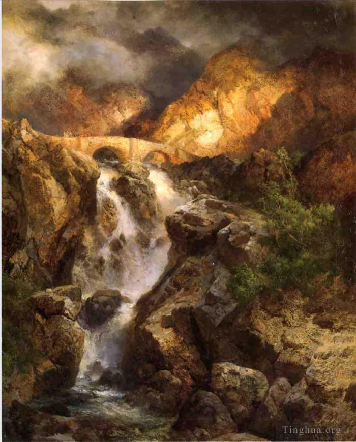 Thomas Moran Peinture à l'huile - Eau en cascade