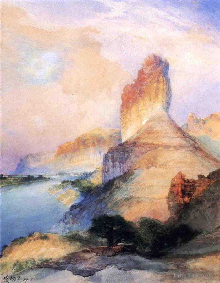 Thomas Moran Peinture à l'huile - Château Butte Green River Wyoming