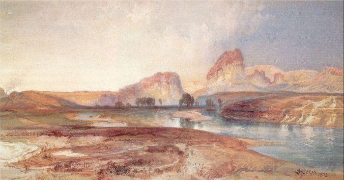 Thomas Moran Peinture à l'huile - Falaises de Green River Wyoming