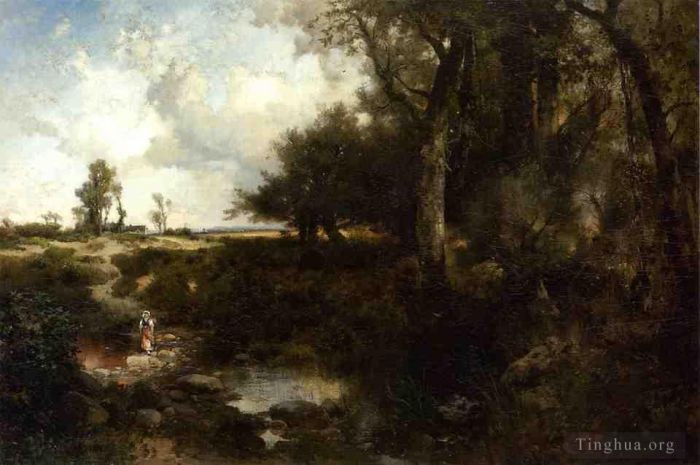Thomas Moran Peinture à l'huile - Traverser le ruisseau près de Plainfield New Jersey