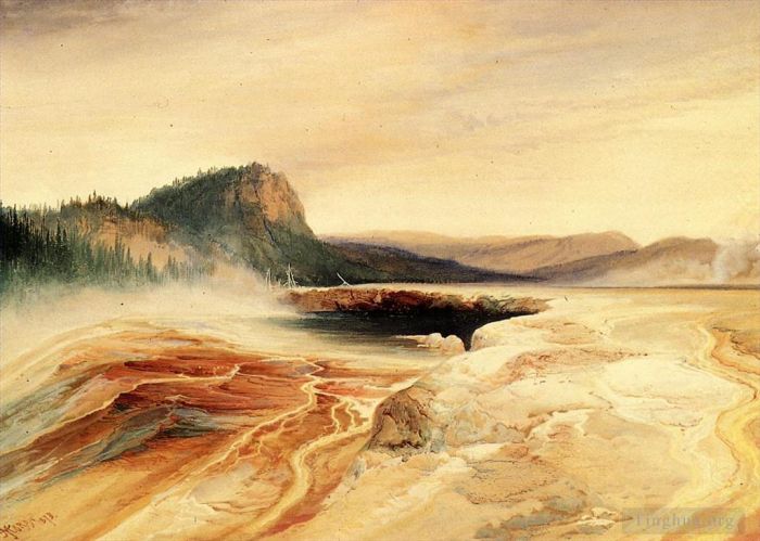 Thomas Moran Peinture à l'huile - Yellowstone, source bleue géante