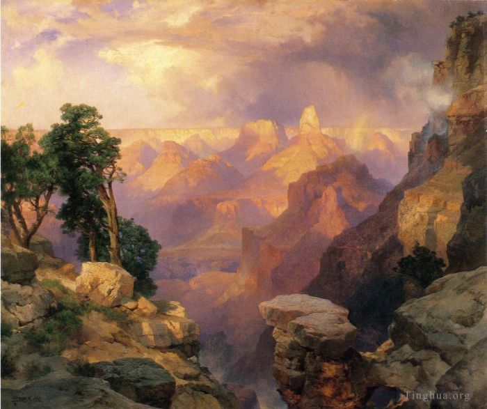 Thomas Moran Peinture à l'huile - Grand Canyon avec arcs-en-ciel