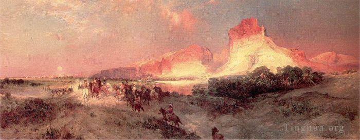 Thomas Moran Peinture à l'huile - Falaises de la rivière Green Wyoming