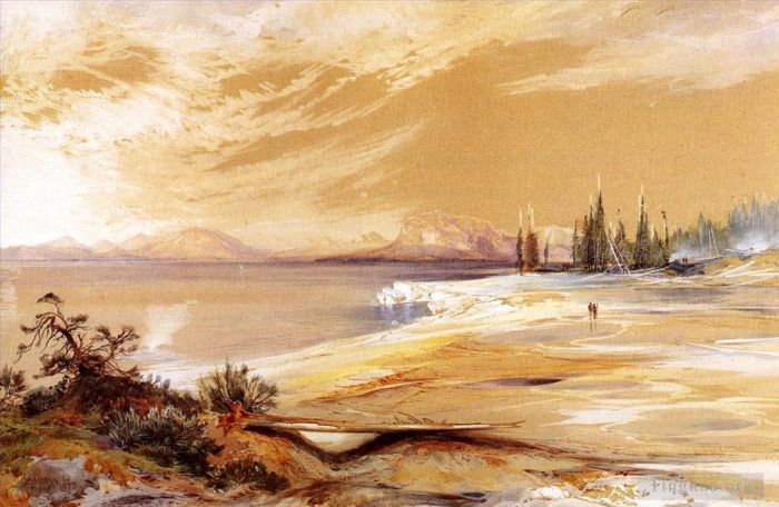 Thomas Moran Peinture à l'huile - Sources chaudes au bord du lac Yellowstone