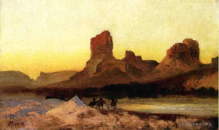 Thomas Moran Peinture à l'huile - Indiens à la rivière Verte