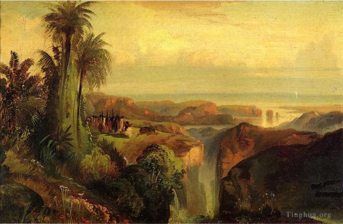 Thomas Moran Peinture à l'huile - Indiens sur une falaise