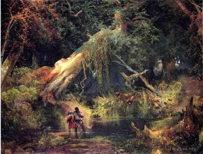 Thomas Moran Peinture à l'huile - Chasse aux esclaves Dismal Swamp Virginie