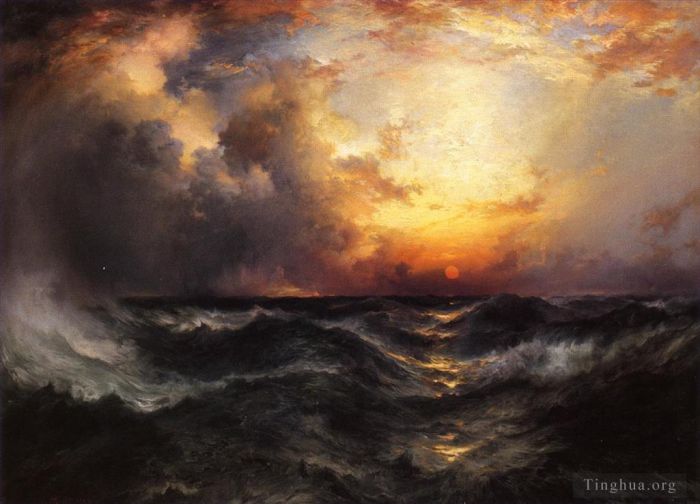 Thomas Moran Peinture à l'huile - Coucher de soleil au milieu de l'océan
