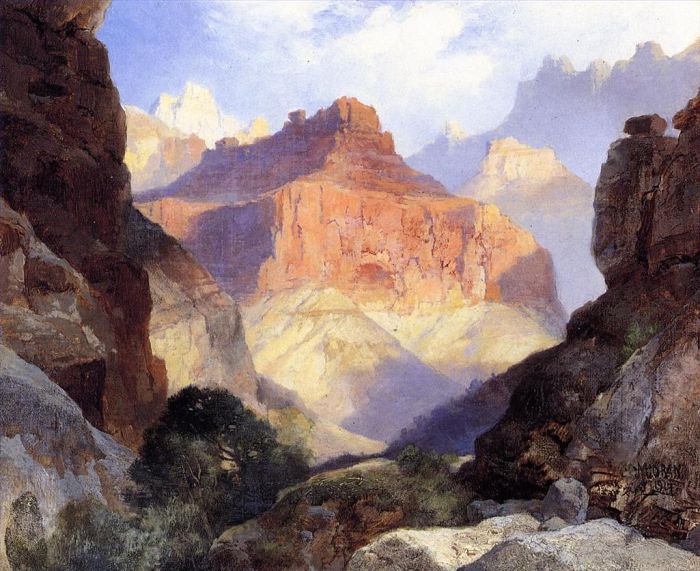 Thomas Moran Peinture à l'huile - Sous le Grand Canyon du Mur Rouge de l'Arizona