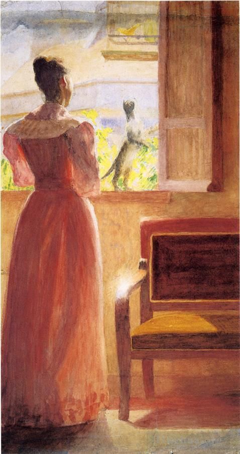Thomas Pollock Anshutz Peinture à l'huile - Dame près d'une fenêtre