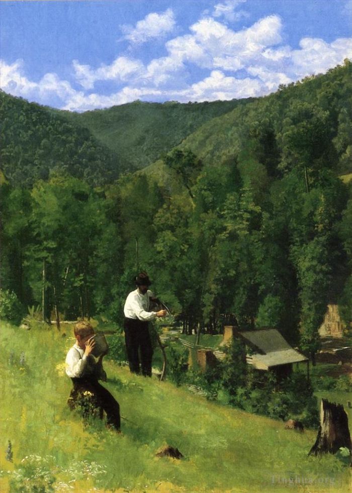 Thomas Pollock Anshutz Peinture à l'huile - Le fermier et son fils à la récolte
