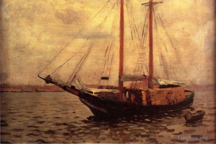 Thomas Pollock Anshutz Peinture à l'huile - Le bateau à bois