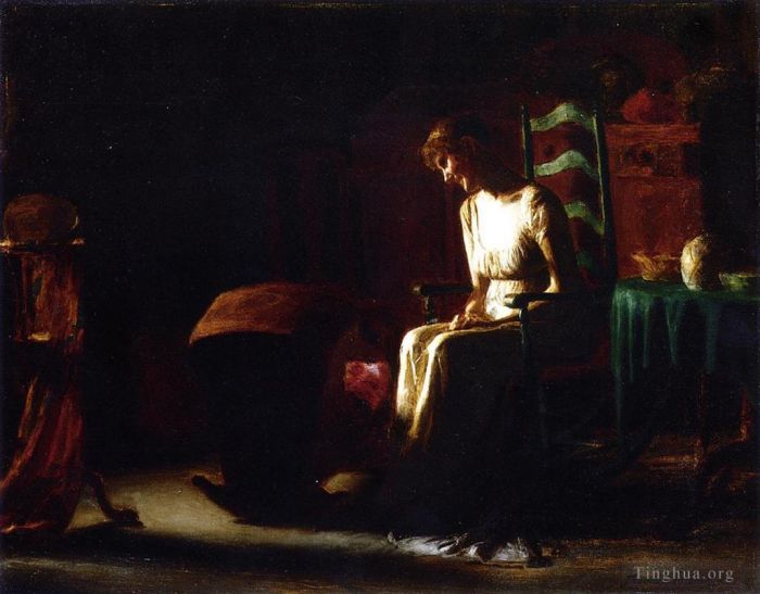 Thomas Pollock Anshutz Peinture à l'huile - Femme dans une chaise berçante