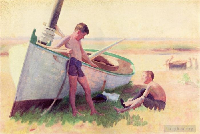 Thomas Pollock Anshutz Types de peintures - Deux garçons près d'un bateau près de Cape May