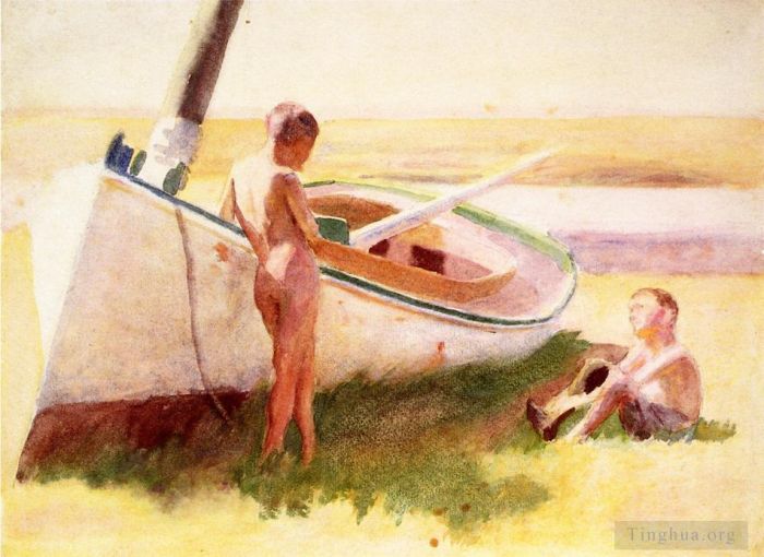 Thomas Pollock Anshutz Types de peintures - Deux garçons près d'un bateau