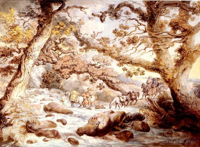 Thomas Rowlandson Types de peintures - Traverser la rivière Camel Cornwall