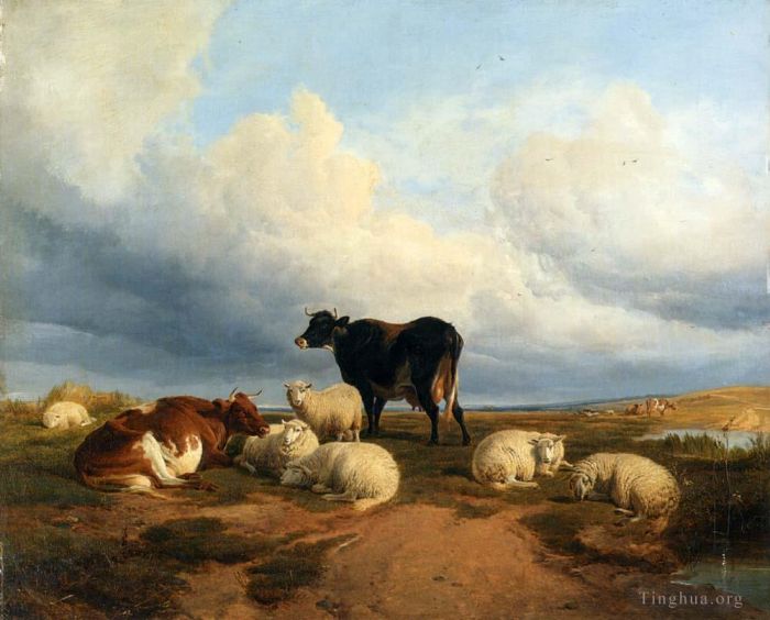 Thomas Sidney Cooper Peinture à l'huile - Prairies de Cantorbéry