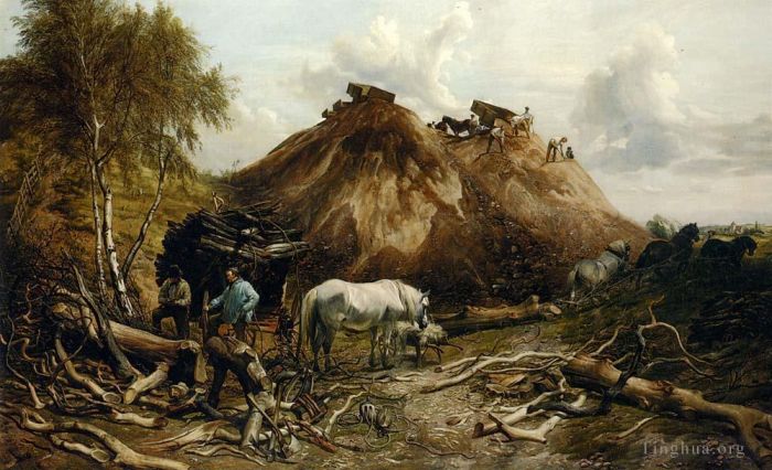 Thomas Sidney Cooper Peinture à l'huile - Débroussailler le bois pour la voie du fer