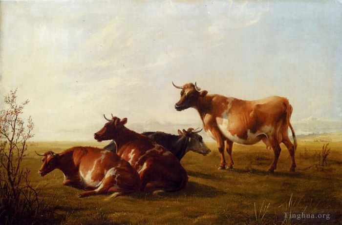 Thomas Sidney Cooper Peinture à l'huile - Vaches dans un pré