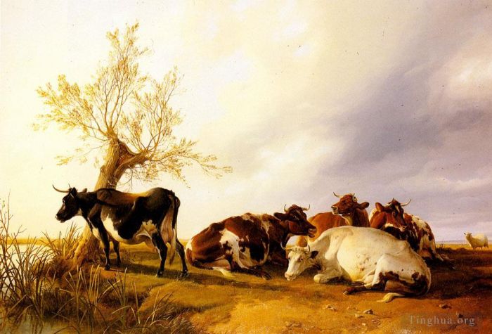 Thomas Sidney Cooper Peinture à l'huile - Vaches laitières au repos