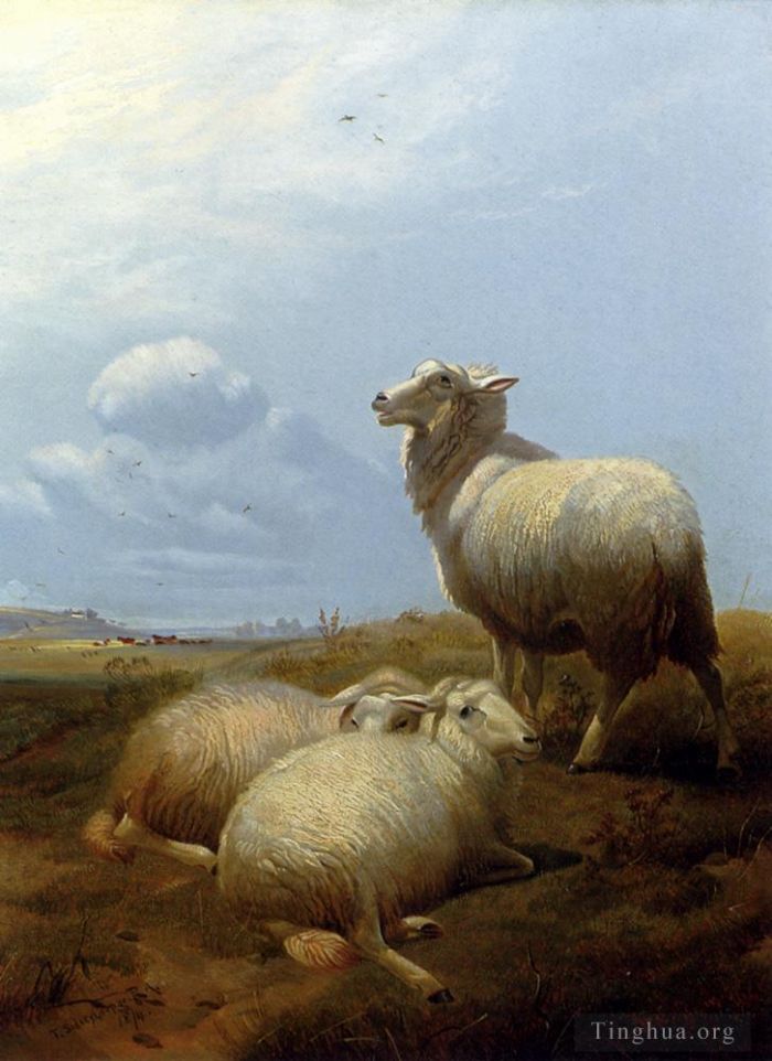 Thomas Sidney Cooper Peinture à l'huile - Moutons au pâturage