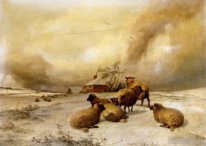 Thomas Sidney Cooper œuvres - Moutons dans un paysage d'hiver