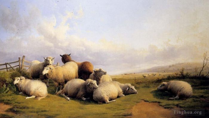 Thomas Sidney Cooper Peinture à l'huile - Moutons dans un vaste paysage