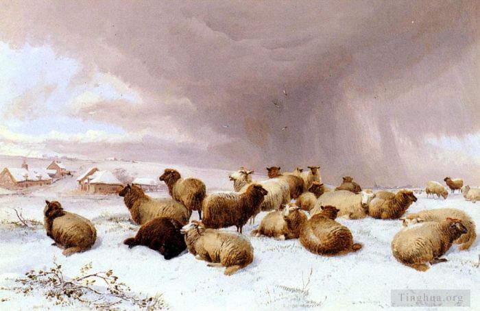 Thomas Sidney Cooper Peinture à l'huile - Moutons en hiver